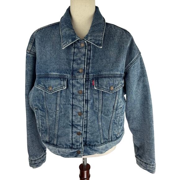 LEVI'S PADDED TRUCKER DENIM JACKET IN MEDIUM WASH NWT WOMEN'S SIZE MEDIUM - Picture 1 of 12